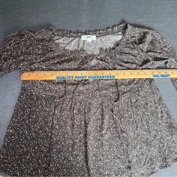 Hashttag in trend long sleeves Grey Floral Women's Boho Peasant Blouse size XS - Picture 7 of 11